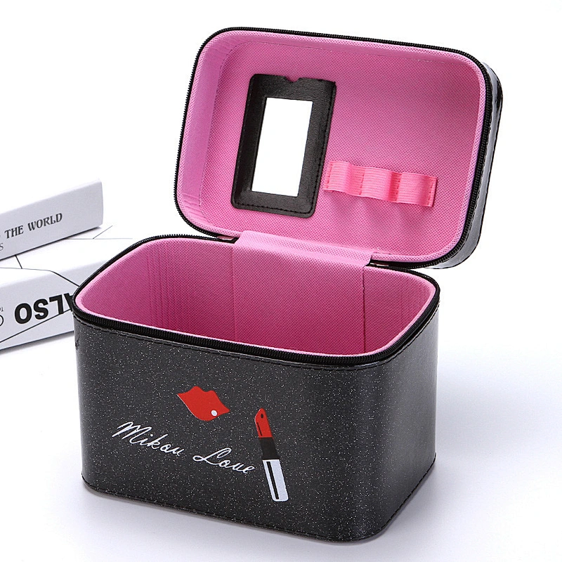 High Quality PU Leather Makeup Box Women Travel Vanity Jewelry Cosmetic Case With Mirror