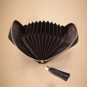 Grain Leather Card Holder Pocket Organ Card Case Zipper Wallets Coin Purse ID Window With Tassel