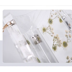 Daisy Floral Acrylic Transparent Clear Square Lady Crossbody Handbag Acrylic Clutch Bag
