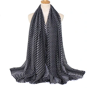 Breathable cotton and linen stripe all-matching shawl ladies fashion strips long scarfs for women