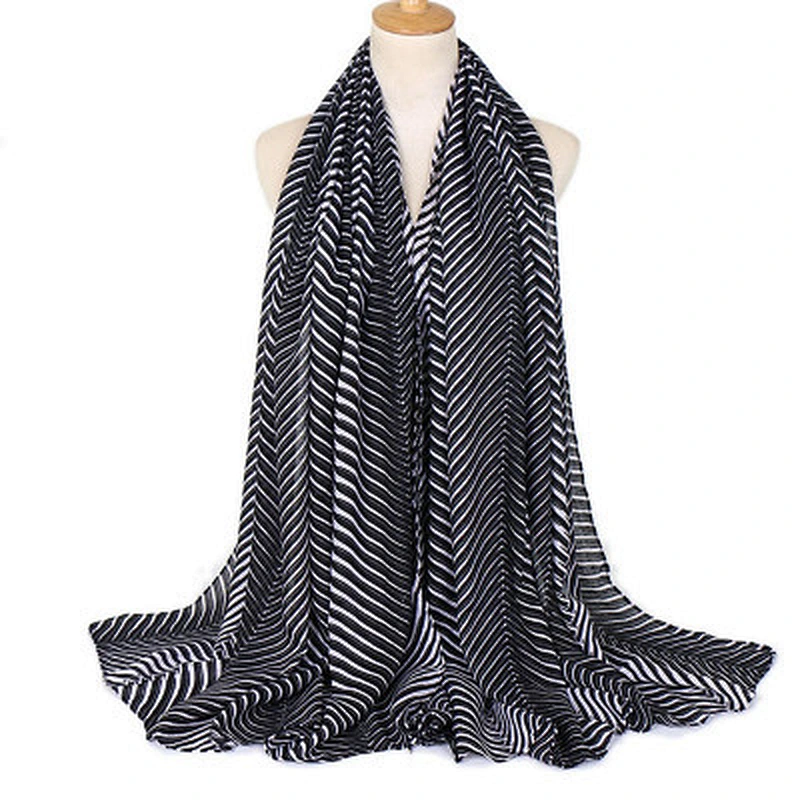 Breathable cotton and linen stripe all-matching shawl ladies fashion strips long scarfs for women