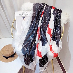 Wholesale New Design Fashion Digital Printed Woman Silk Scarf Geometric Silk Oversized Travel Decoration Shawl