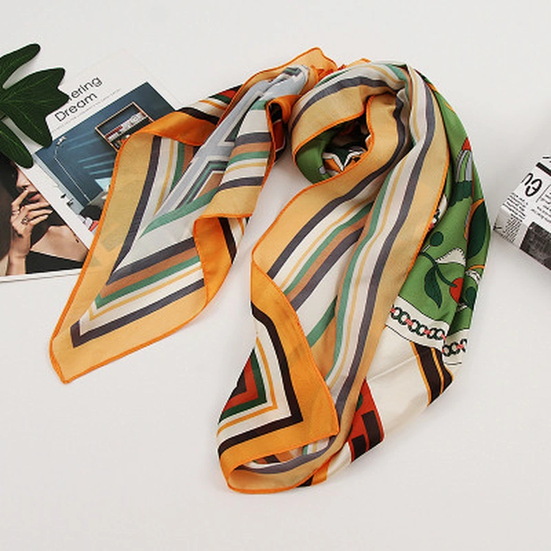 Wholesale 90cm new silk satin dual-use warm scarf printed sunscreen shawl for women