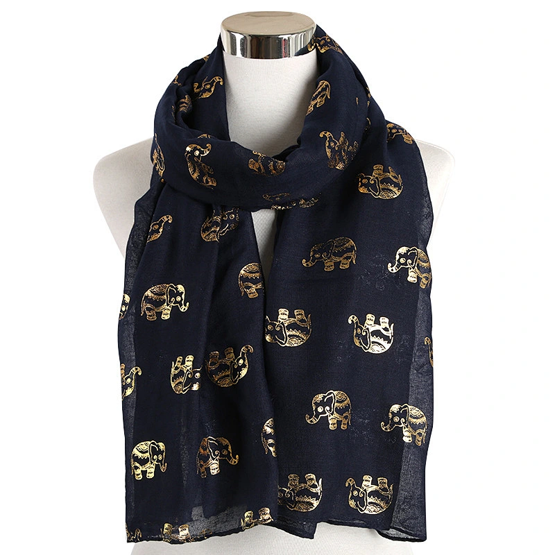 2020 Animal Hot Stamping Gold Rose Gold Elephant Pattern Polyester Scarf