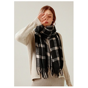 Plaid Scarf Thickened Warmth In Winter, Cashmere Scarf Female Western Style Scarf Shawl