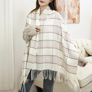 New Style Solid Lattice Stripes Alternation Long Scarf Wool Korean Design Winter Cashmere Shawl