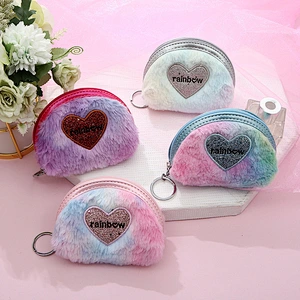 Trendy Hot Colorful Heart-shaped Coin Purse Creative Plush Mini Wallet Ladies Storage Coin Bag Wholesale