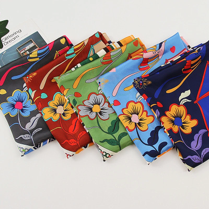 Wholesale 90cm new silk satin dual-use warm scarf printed sunscreen shawl for women