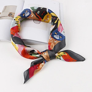 Spring and autumn wild new decorative ladies small square scarf custom print satin silk square scarf