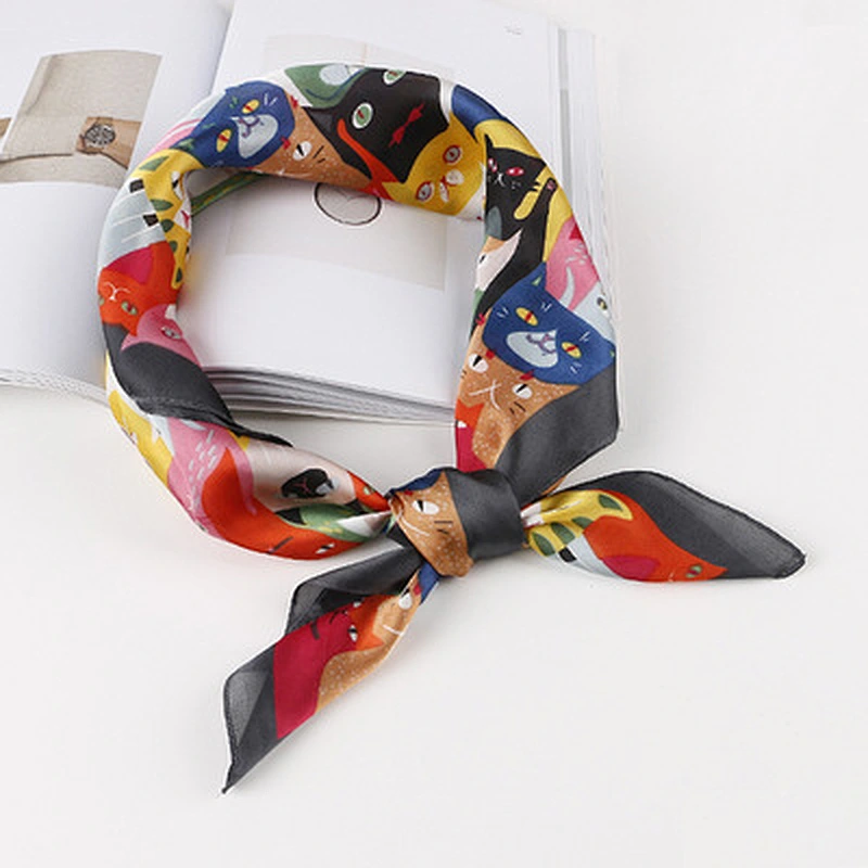 Spring and autumn wild new decorative ladies small square scarf custom print satin silk square scarf