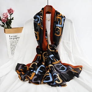 Stock Wholesale Summer New Cotton And Linen Letter Printing Sunscreen Scarf Female Messy Linen Shawl