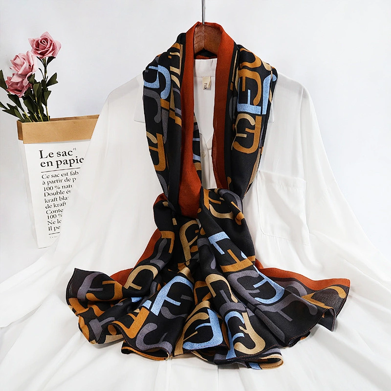 Stock Wholesale Summer New Cotton And Linen Letter Printing Sunscreen Scarf Female Messy Linen Shawl