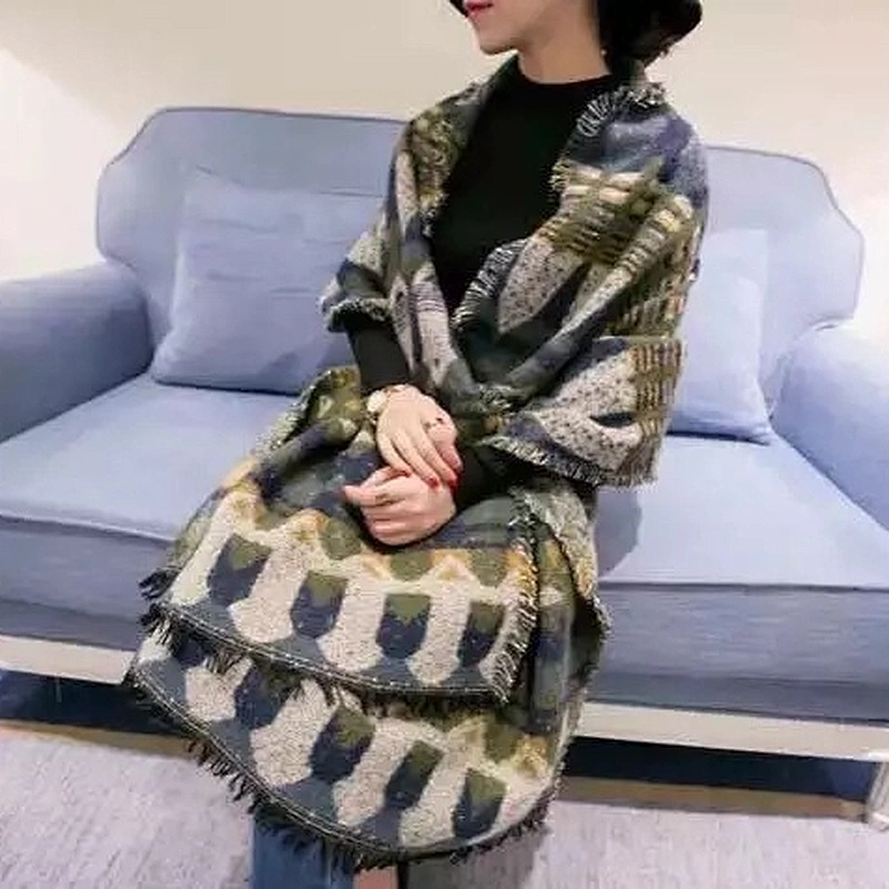 Winter New Pyramid Castle Style Geometric Warm Thickened Unisex Cashmere Scarf Shawl