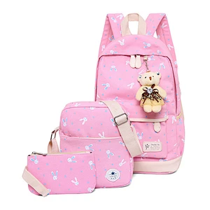2020 New style girls canvas casual travel eco-friendly backpack school bag set 3 in 1