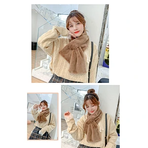 Fashion Ladies Thick Plush Solid Color Scarf Winter Trend All-Match White Plush Neck Scarf