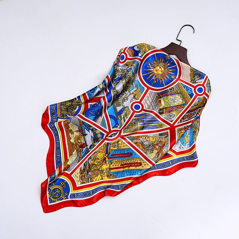 Hot sale Europe and the United States new printing simulation silk satin scarf scarf large square shawl multi-style wholesale