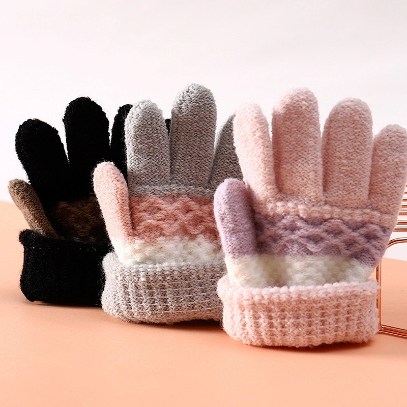 Factory Direct Baby Gloves Cute Stripes Children Winter Kindergarten Children'S Warm Knitted Gloves
