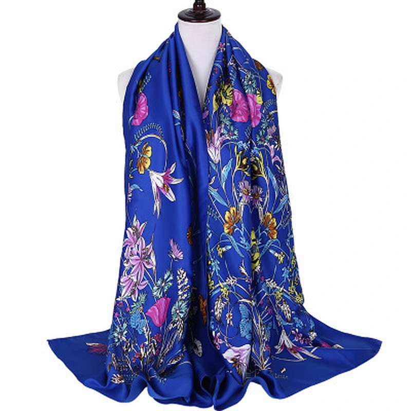 Spring new classic flower pattern printed silk ladies fashion scarf beach shawl for women
