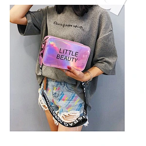 Summer Small Bag Female 2021 New Korean Version Ins Wild Messenger Bag Wide Shoulder Strap Laser Crossbody Bag