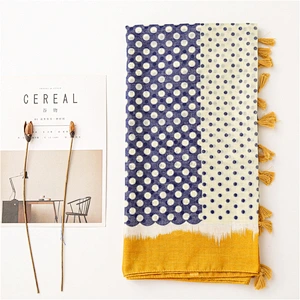Spring New Korean Version Big Size Dots Hit Color Cotton And Linen Shawl Dual-Use Long Seaside Gauze Scarf Women
