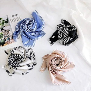 Women's spring and summer new wild professional imitated silk scarf sunscreen 70 striped small square scarf