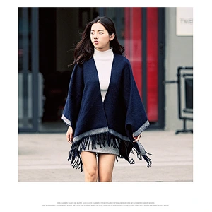 European American Style Split Shawl Cloak Double-Sided Monochrome Cashmere Scarf Warm Oversized Shawl