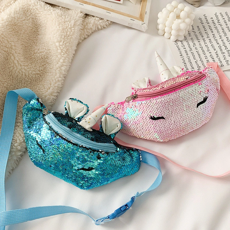 Wholesale sequined chest bag new children waist bag fashion cartoon unicorn sequin outdoor waist bag
