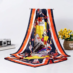 Summer thin section 90 gauze female summer sunscreen small square scarf retro cartoon printing square scarf