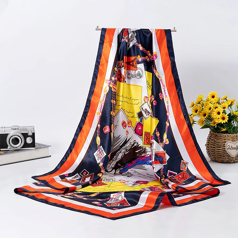 Summer thin section 90 gauze female summer sunscreen small square scarf retro cartoon printing square scarf