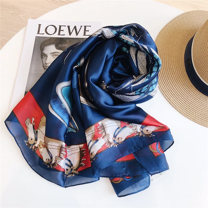 Wholesale Custom 2020 Fashion Design Satin Rectangle Scarf Women Digital Print Silk Scarf 90x180