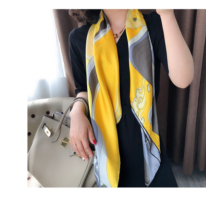 High Quality Custom Design Soft Modern Printing 110*110CM Square Silk Scarf For Women