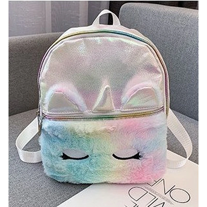 Fashion Symphony Gradient Unicorn PU Girl Pink Backpack Plush Cute Cartoon Student Schoolbag