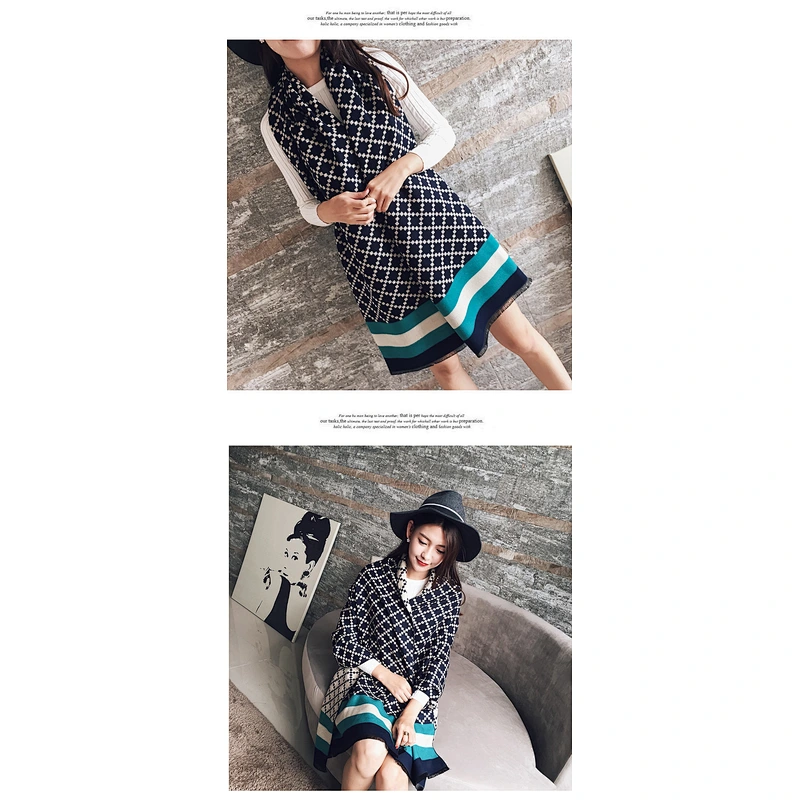 Lady Cashmere Scarf Plaid Shawl Women Pashmina Scarf Shawl Warm Cashmere Plaid Air Conditioning Shawl