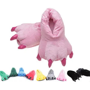 Adult Funny Dinosaur Foot Fluffy New Style Soft Plush Stuffed Shoes Women Parent-Child Animal Claw Slippers