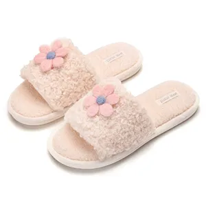 2020 Autumn Winter New Candy Color Korean Home Casual Flower Girl Plush Slippers