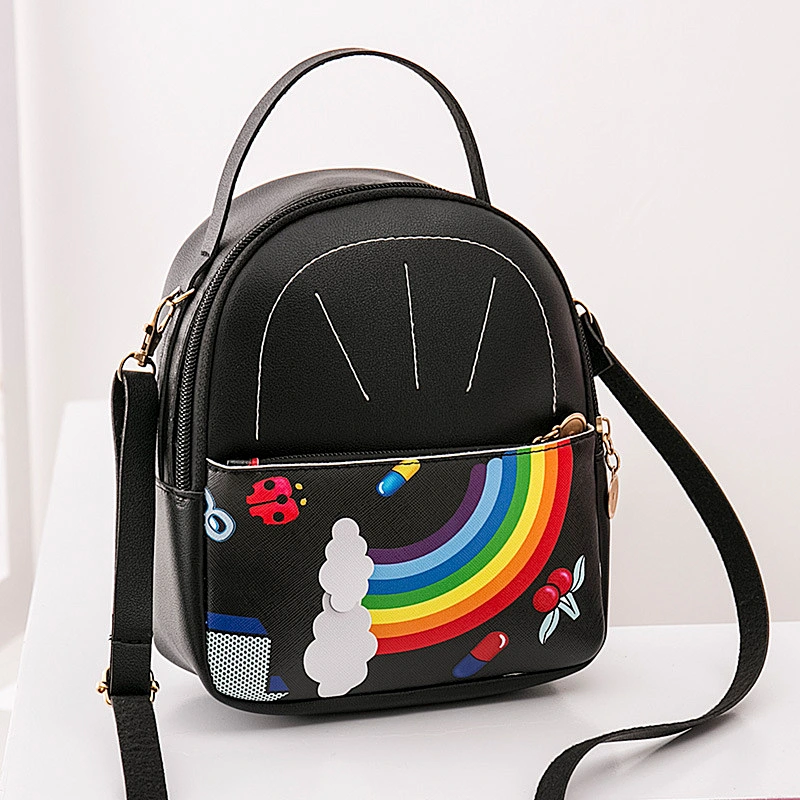 2020 New Korean Trend Simple Casual Soft Leather Mini Backpack Rainbow Printing Female Student School Bag