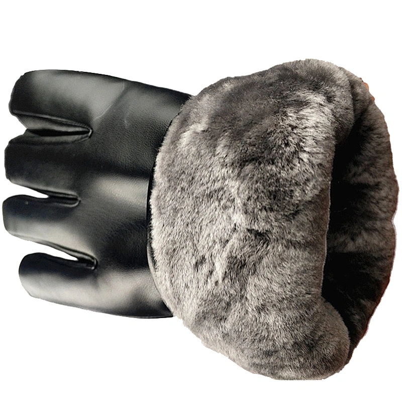 Man PU Leather Winter Cycling Leather Gloves Windproof Outdoor Cycling Motorcycle Thickened Wool Gloves