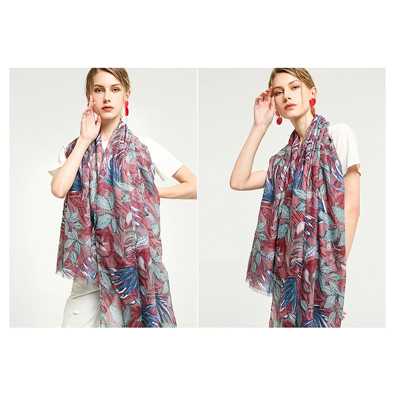 2021 Style Satin Printed Fallen Leaves Bronzing Cotton Scarf Spring Autumn All-Match Pattern Scarf
