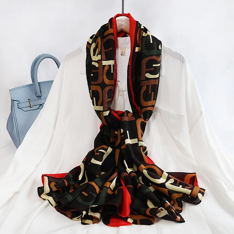 Stock Wholesale Summer New Cotton And Linen Letter Printing Sunscreen Scarf Female Messy Linen Shawl