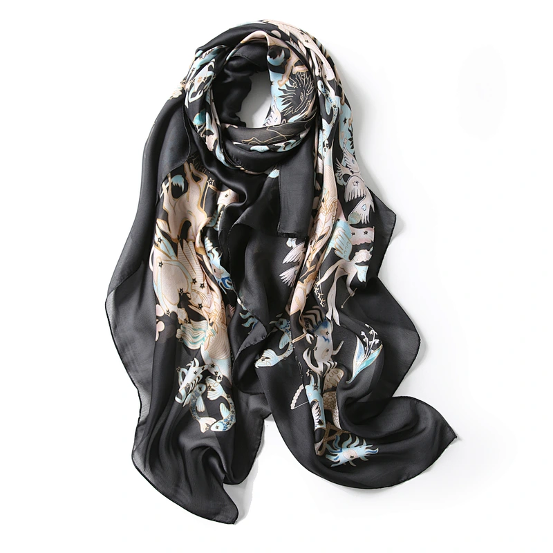 Spring and autumn new warm female constellation printed long shawl designer plain  silk scarf shawl