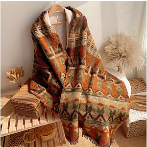 Super Long Shawl Female Autumn Winter Warm Bohemian Scarf Double-Sided Tassel Dual-Use Thick Woolen Scarf