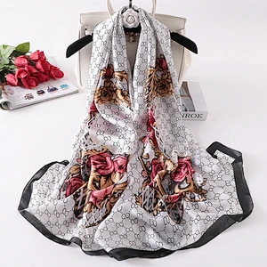 Factory supply new simulation silk scarf fashionable flowers beach sunscreen beach towel air conditioning shawl scarf female