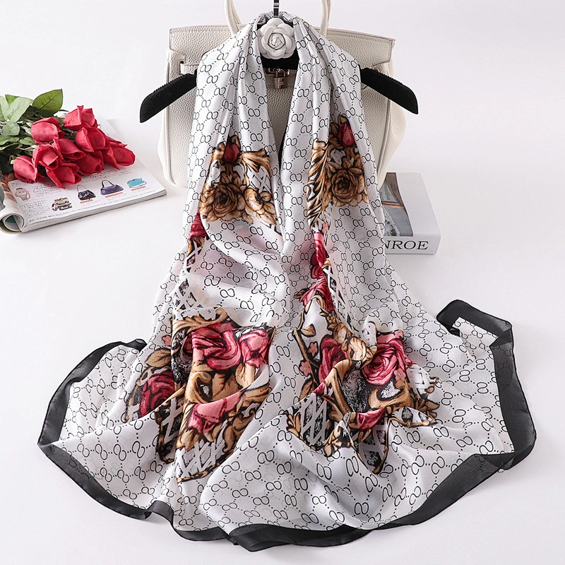 Factory supply new simulation silk scarf fashionable flowers beach sunscreen beach towel air conditioning shawl scarf female