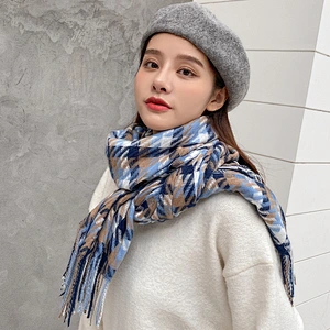 Autumn Winter New Cashmere Scarf Wild Long Fringed Scarf Shawl Dual-Use Korean Houndstooth Scarf Women