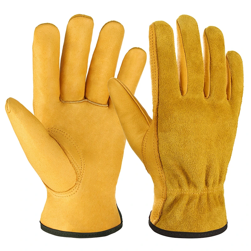 Flexible Grip Cowhide Working Gloves / Shrink Resistant Stretchable Leather Garden Working Safety Gloves