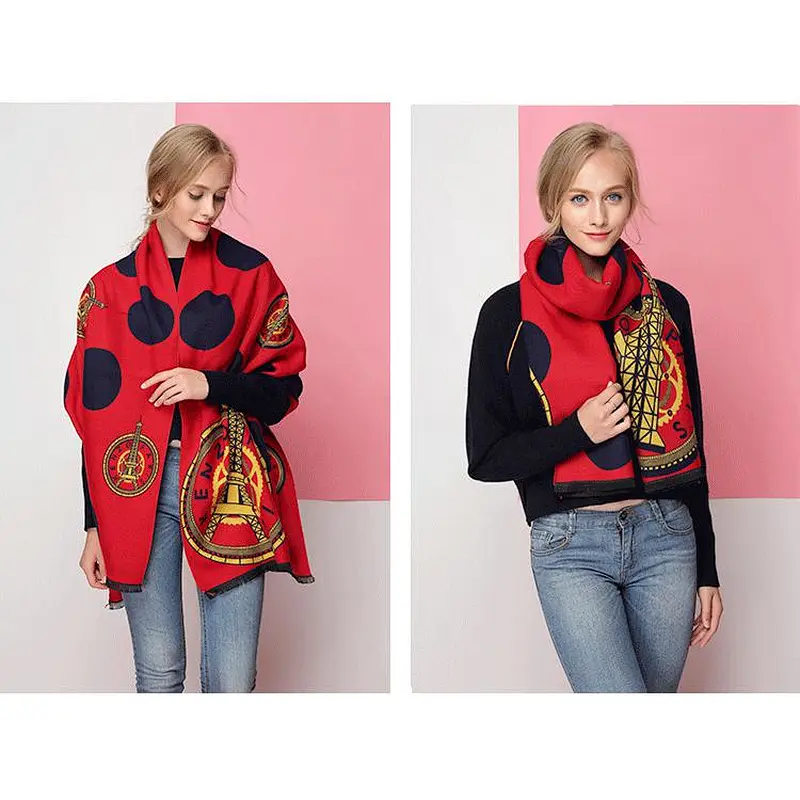 2020 New Fashion Brand European American Style Iron Tower Ladies Cashmere Tassel Warm Scarf Female Shawl