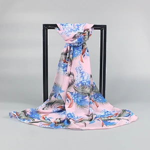 Spring and summer sun protection shawl silk scarf beach towel leaves printed women chiffon scarf
