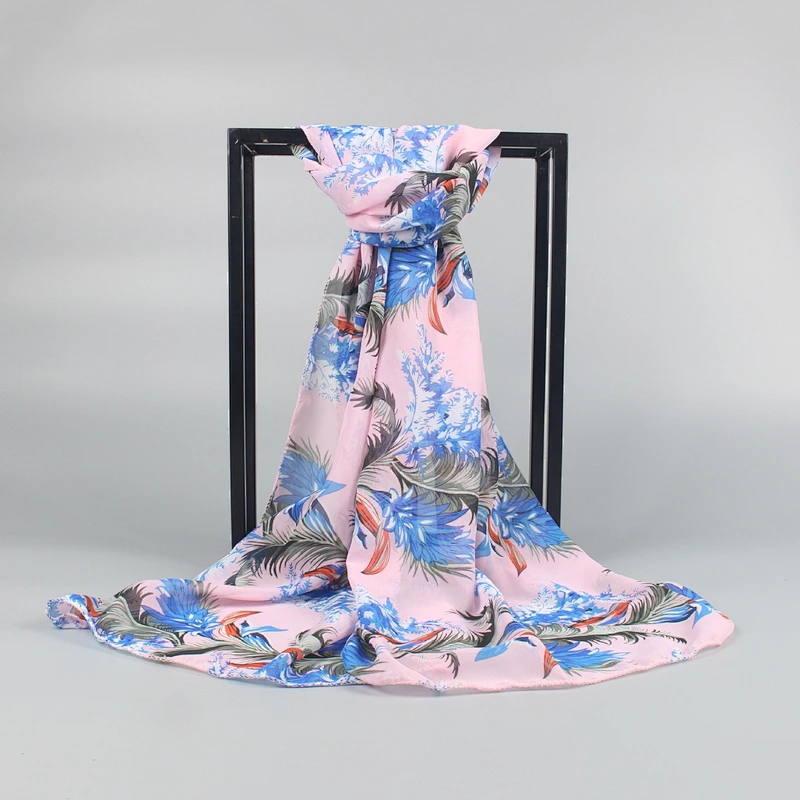 Spring and summer sun protection shawl silk scarf beach towel leaves printed women chiffon scarf