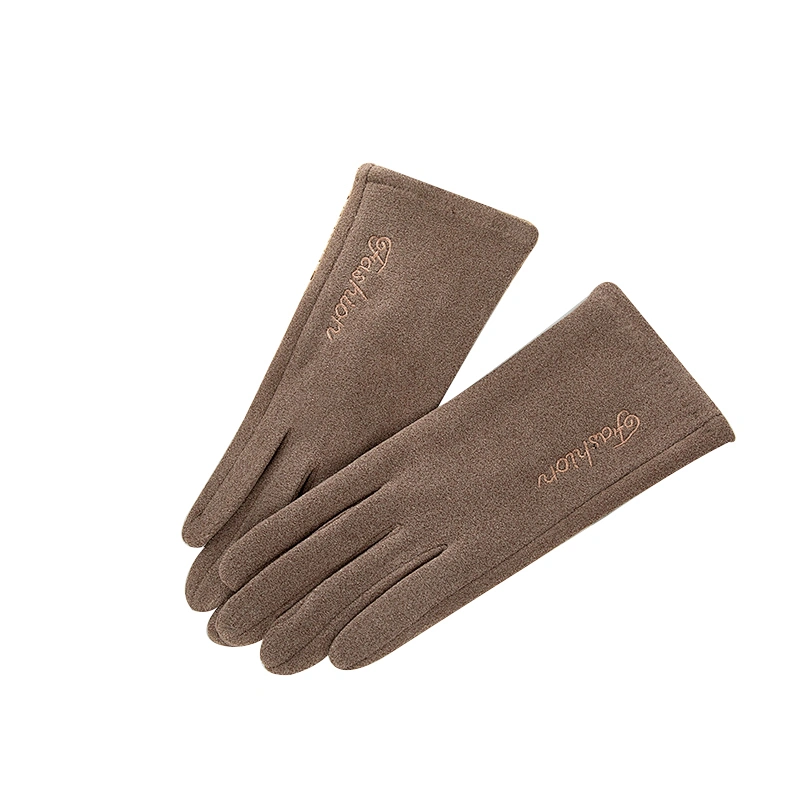 Fashionable Ladies' Embroidered Gloves Touch Screen Suede Comfortable Warm Cute Slender Gloves