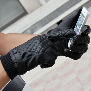 Winter Men's Touch Screen Gloves PU Leather Plus Velvet Warm Windproof Gloves Korean Winter Riding Gloves